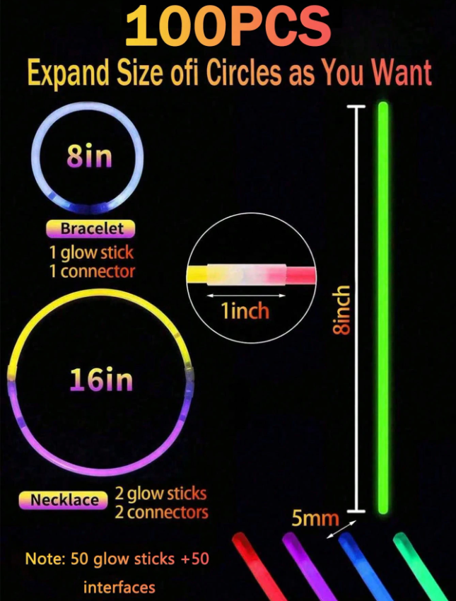 Glow StickMan Costume Kit – 100 PCS Neon Light Sticks + Connectors