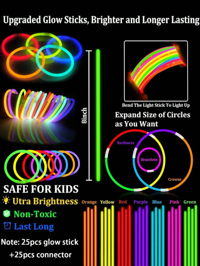 Glow StickMan Costume Kit – 50 PCS Neon Light Sticks + Connectors